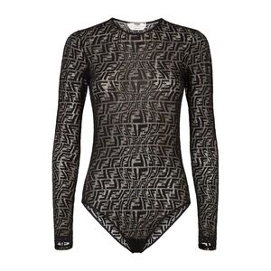 AUTHENTIC FENDI Bodysuit in Black | Sheer Long Sleeve Bodysuit